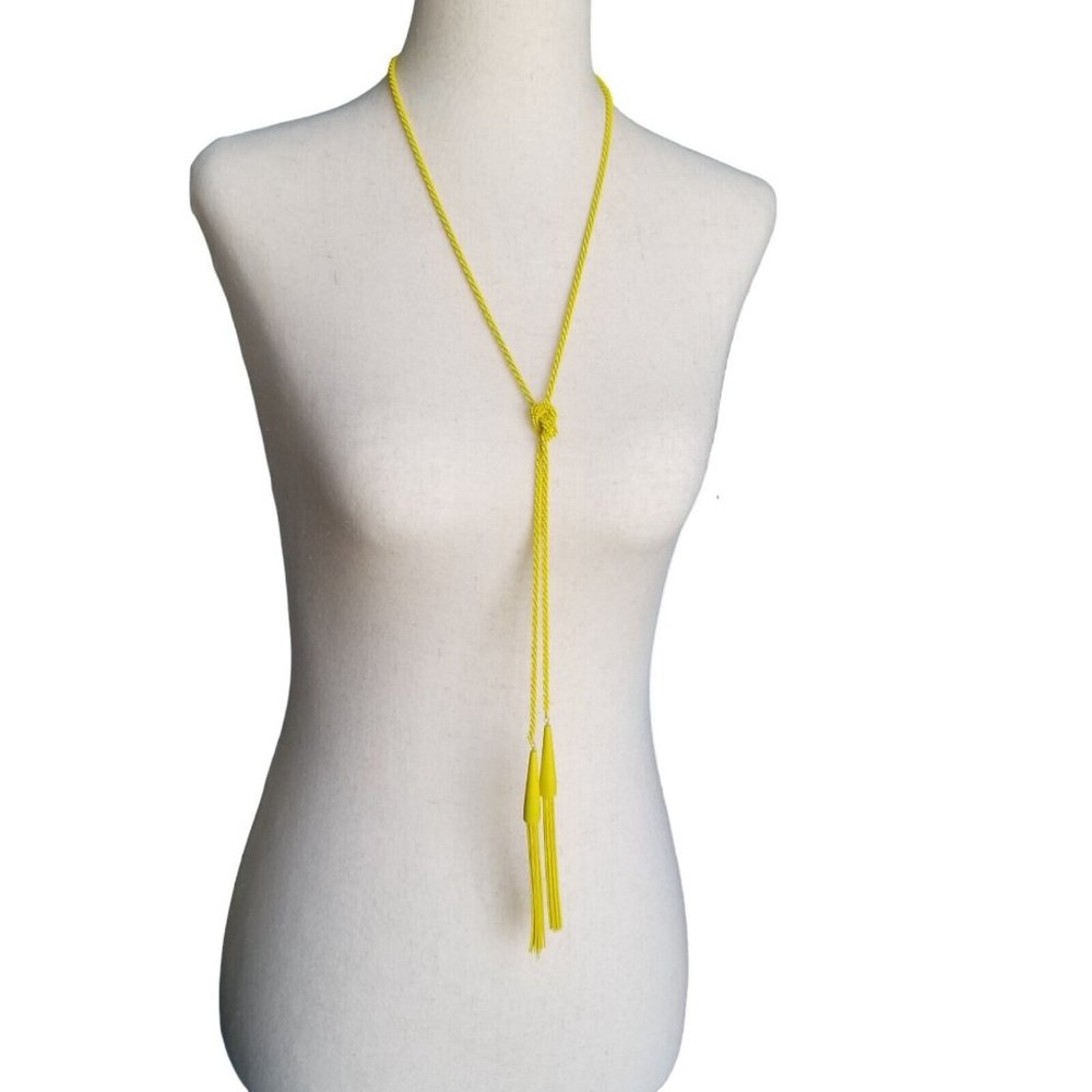 Vintage Yellow Chain Tassel Necklace Long Knot Women's Fashion Jewelry Color Pop